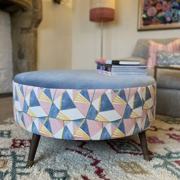 Louis Footstool In Pink Panther And Blue Velvet, 3 of 3