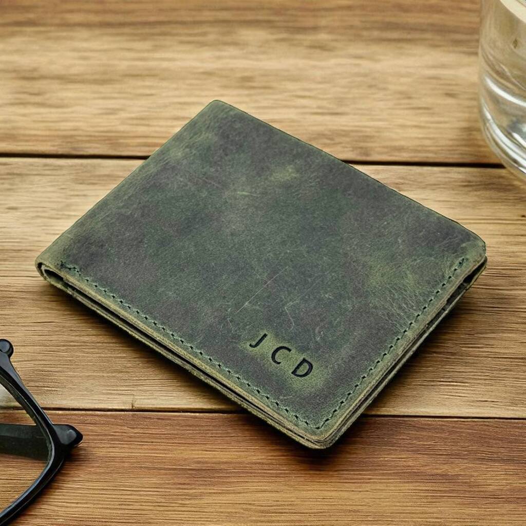 Personalised Handmade Leather Slim Wallet Gift For Him, 1 of 12