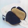 Dotty Fish Navy Soft Suede Baby And Toddler Slippers With Fleece Lining, thumbnail 5 of 9