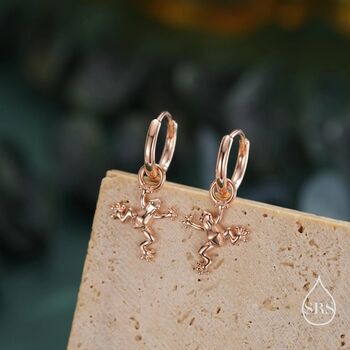 Sterling Silver Frog Huggie Hoop Earrings, 5 of 10