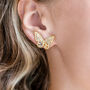 Butterfly Shape Crystal Stud Earrings In Gold Colour, thumbnail 2 of 3