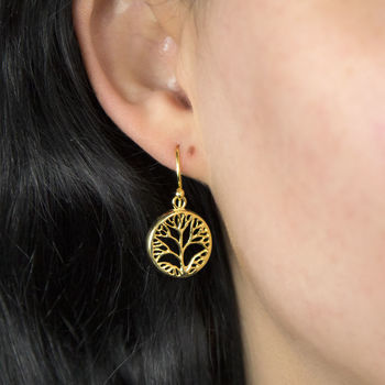 Gold Plated Sterling Silver Dangly Tree Earrings, 2 of 4
