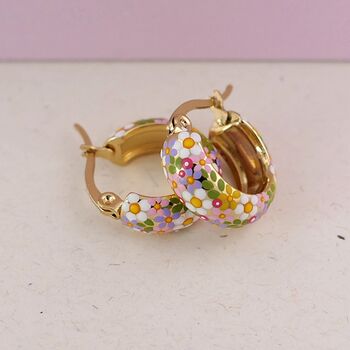 Botanical Wildflower 18ct Gold Plated Huggie Hoop Earrings, 4 of 5