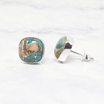 Opal Turquoise Sterling Silver Gemstone Stud Earrings, 3 of 4