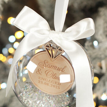 Personalised Engagement Wedding Ring Christmas Bauble, 2 of 7