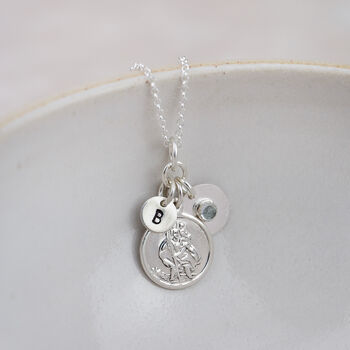 Sterling Silver St Christopher Birthstone Necklace, 2 of 5