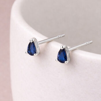 Small Sterling Silver Pear Cut Teardrop Sapphire Stud Earrings, 2 of 5
