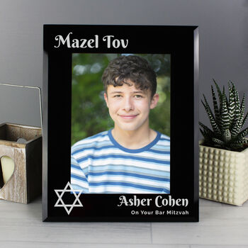 Personalised Bar Mitzvah Black Glass Frame 5x7, 2 of 6