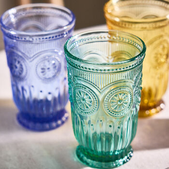 Set Of Four Vintage Colour Embossed Highball Tumblers, 2 of 5