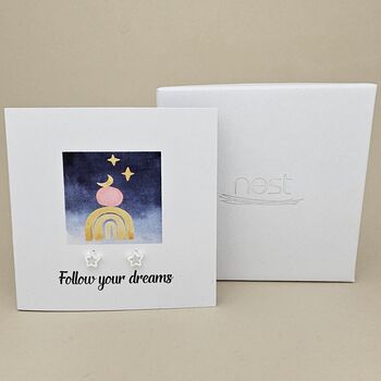 Boxed 'Follow Your Dreams' Star Stud Earrings Card, 2 of 3