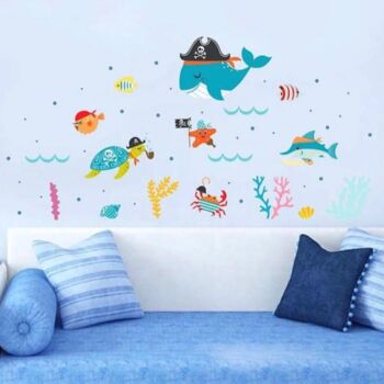 Sea Life Cartoon Whales, Fish, Crabs, Removable Vinyl Decals, 2 of 5