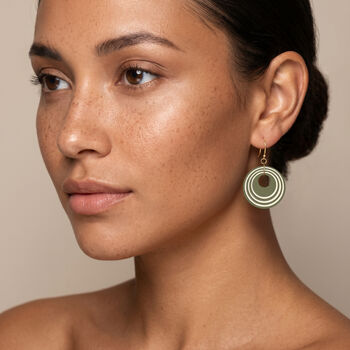 Khaki And Cream Geometric Circular Earrings • Gold Plated Sterling Silver Hooks, 2 of 10