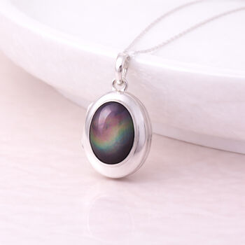 Personalised Sterling Silver Rainbow Obsidian Gemstone Photo Locket Necklace, 4 of 8