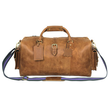 'Drake' Men's Leather Duffle Holdall In Tan Leather, 2 of 9