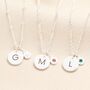 Personalised Sterling Silver Initial Disc And Family Birthstone Charm Necklace, thumbnail 1 of 3