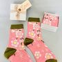 Pink Floral Organic Cotton Ankle Socks ~ Boxed, thumbnail 2 of 4