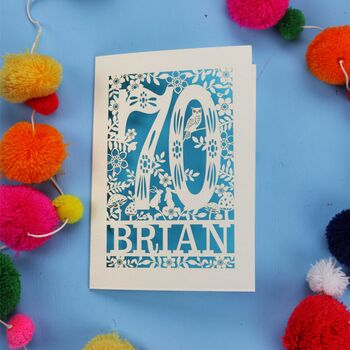 Personalised 70th Birthday Card Papercut Woodland Design, 7 of 10