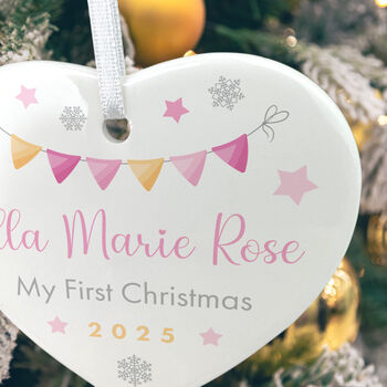 My First Christmas Baby Girl Garland Ceramic Heart Hanging Decoration Bauble + Gift Box, 6 of 7