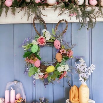 Large 43cm Easter Bunny Spring Easter Egg Wreath, 2 of 8