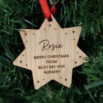 Personalised Wooden Christmas Star Decoration – Staff And Teacher Gift, 4 of 4