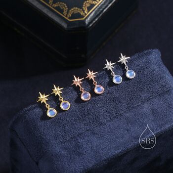 Sterling Silver Tiny Starburst And Moonstone Stud Earrings, 5 of 11