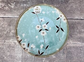 Turquoise Sakura / Cherry Blossom Flower Patterned Plate, 19.5cm, 2 of 3