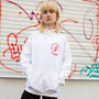 Onto A Wiener Unisex Hoodie With Hot Dog Logo In White, thumbnail 3 of 6