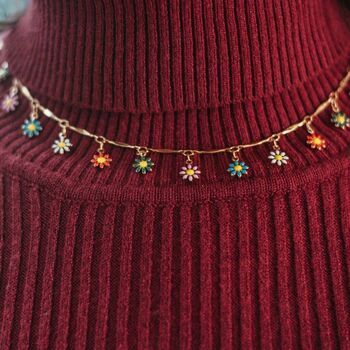 Silver Plated Rainbow Flower Charms Choker Necklaces, 5 of 6