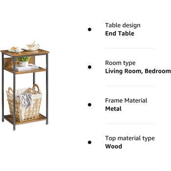 Three Tier End Table Side Bedside Table With Shelf, 8 of 10