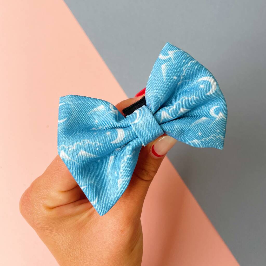 Puppy Dog Velcro Bow Tie In Blue Moon Star, 1 of 3