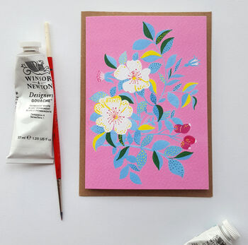 Pink Floral Greetings Card, 4 of 6