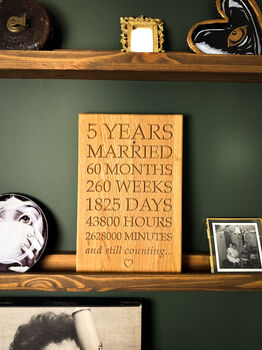 Five Year Solid Oak Anniversary Plaque, 2 of 6