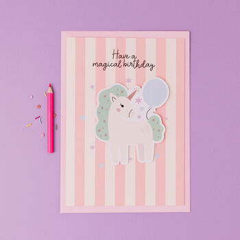 Personalised Unicorn Birthday Card With Stickers, 5 of 8