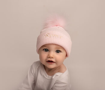 Personalised Baby Hat With Pom Pom, 2 of 8