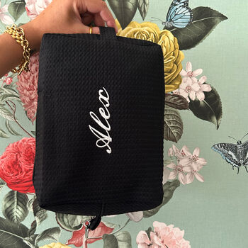 Personalised Black Monogrammed Waffle Wash Bag, 2 of 7