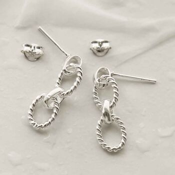 Sterling Silver Braided Chain Link Earrings, 4 of 5