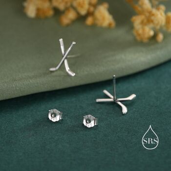 Sterling Silver Hocky Stick Stud Earrings, 2 of 12