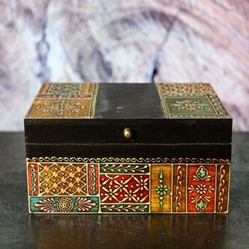 Rectangular Hand Painted Indian Jewellery Box, 2 of 3