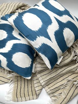 Square Ikat Silk Cushion Turquoise Bulbous, 4 of 9