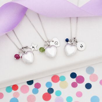 Personalised Silver Heart Locket Birthstone Necklace, 9 of 13