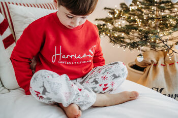 Santa's Little Helper Jumper Children's Personalised Christmas Jumper, 2 of 11
