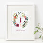 Autumn Rose Wreath Initial New Baby Print, thumbnail 1 of 4
