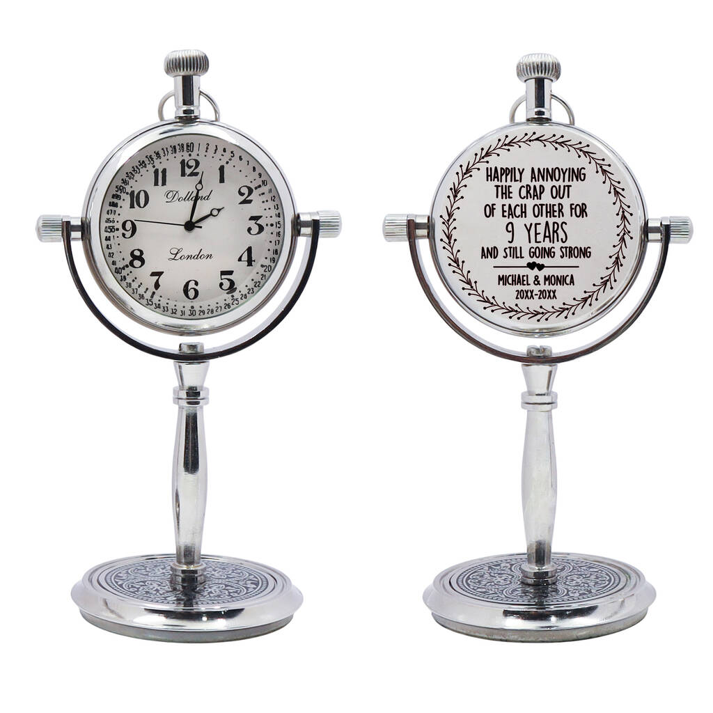 Personalised 9th Anniversary Silver Colour Desk Clock, 1 of 11