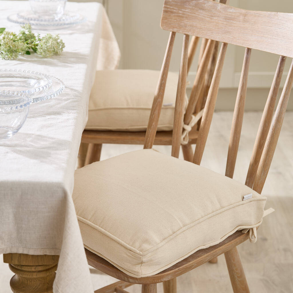 Set Of Two Natural Beige Seat Cushions With Ties, 1 of 4