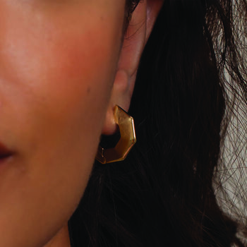 Octagon Chunky Gold Hoop Earrings In 18 K Gold Plated Vermeil, 7 of 8