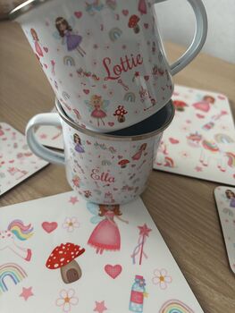 Kids Personalised Fairy And Unicorn Placemat, Coaster And Mug Dinner Set, 5 of 10