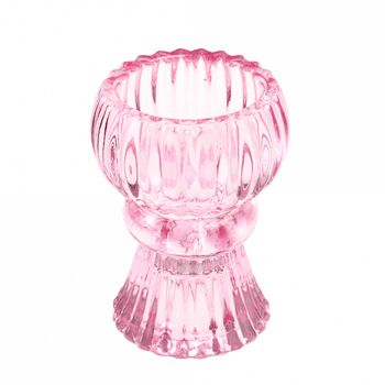 Double Ended Pink Glass Candle Holder, 3 of 4