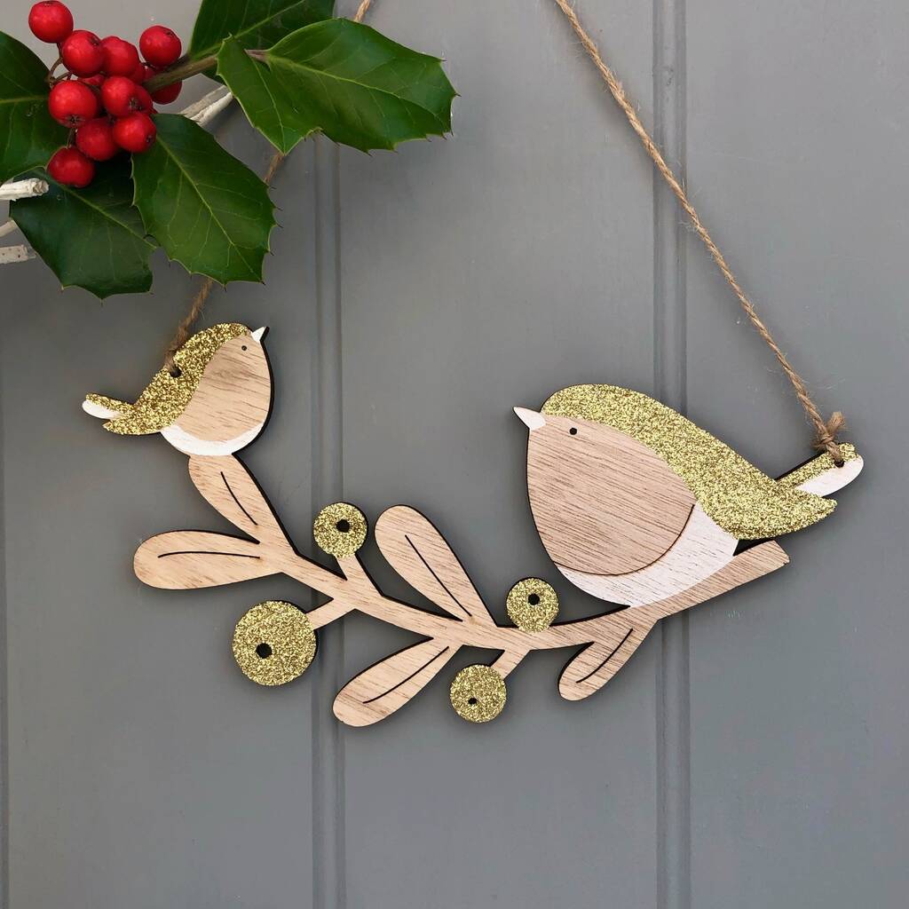 Christmas Wooden Robin Hanging, 1 of 2