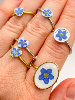 Mini Heart Ring With Forget Me Not Flower In Gold Or Silver, 8 of 12