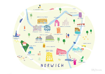 Map Of Norwich City, Norfolk Illustrated Art Print, 4 of 4